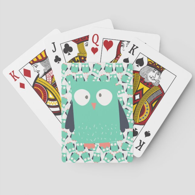Teal Whimsical Owls Playing Cards (Back)