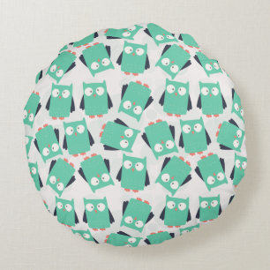 Teal Whimsical Owls Round Cushion