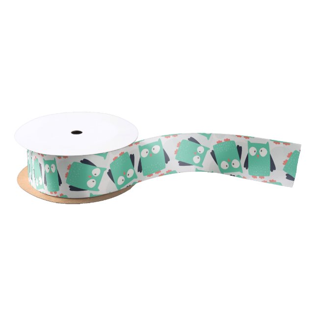 Teal Whimsical Owls Satin Ribbon (Spool)