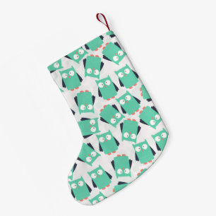 Teal Whimsical Owls Small Christmas Stocking