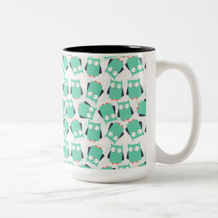 Teal Whimsical Owls Two-Tone Coffee Mug