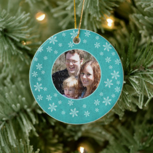 Teal Whimsical Snowflakes Photo Ornament