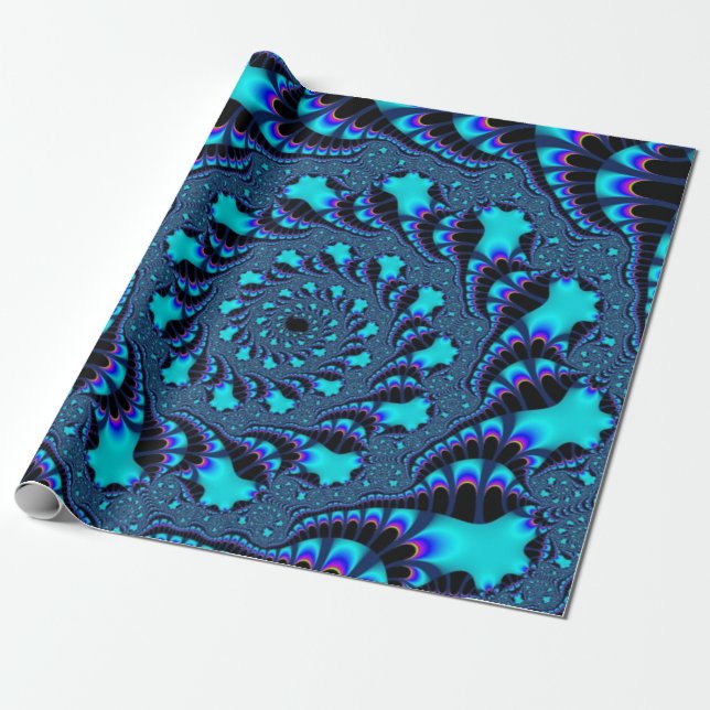 Teal Whirlpool Spiral Wrapping Paper (Unrolled)