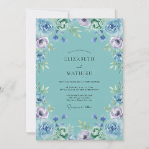 Teal Whispering Bloom Wedding Invitation