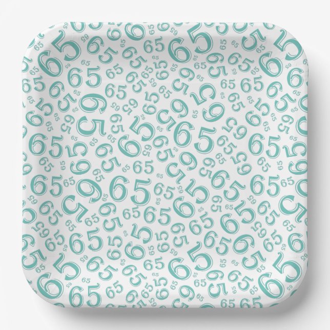  Teal/White 65th Random Number Pattern Paper Plate (Front)