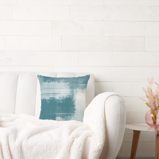 Teal White Abstract Brushstrokes  Cushion (Couch)