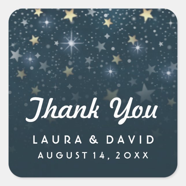 Teal White and Gold Stars Wedding Thank You Square Sticker (Front)