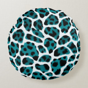 Teal White Animal Print Round Cushion