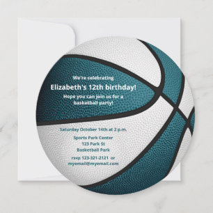 teal white basketball birthday party announcement