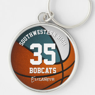 teal white basketball girls boys team mascot name key ring