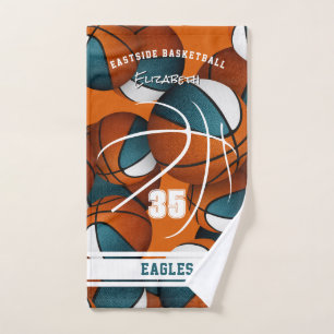teal white basketball team colours athlete name hand towel