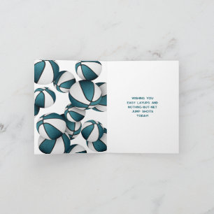 teal white basketballs kids birthday card