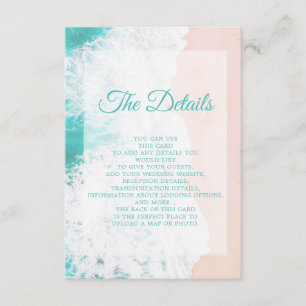 Teal White Beach Ocean Destination Wedding Details Enclosure Card