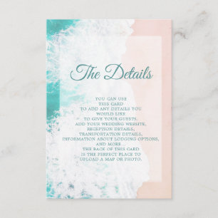 Teal White Beach Ocean Wedding Details Enclosure Card