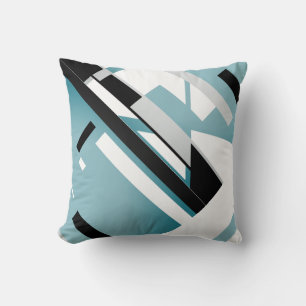 Teal White Black Grey Geometric Diagonal Abstract Cushion