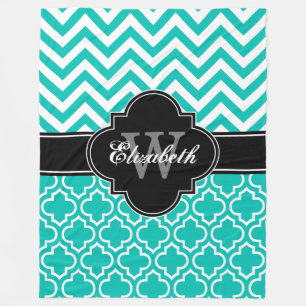 Teal White Black LG Moroccan #6 LG Chevron 1INQR Fleece Blanket
