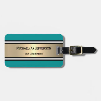 Teal White Black Polka Dot Golden Accent Stripes Luggage Tag