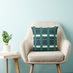 Teal White Blue Checkers Plaid Pattern Cushion