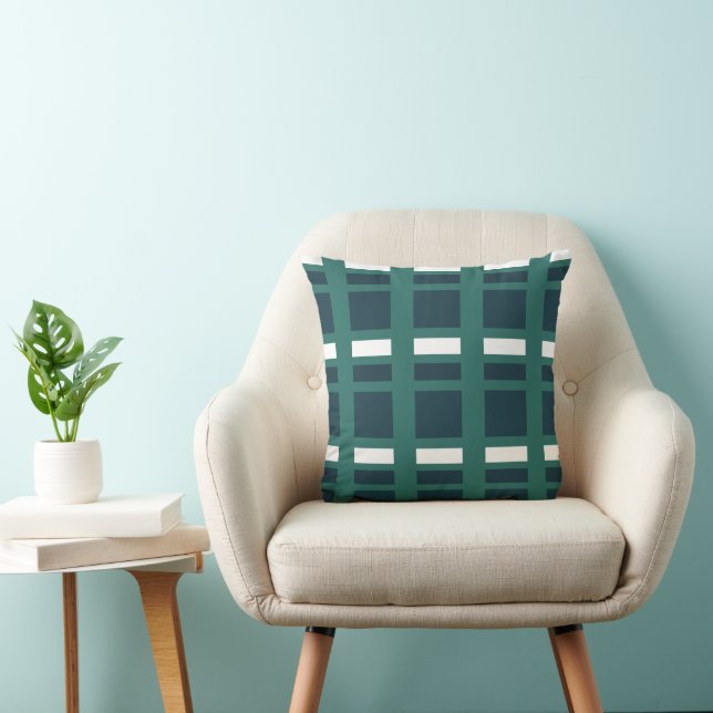 Teal White Blue Checkers Plaid Pattern Cushion (Chair)