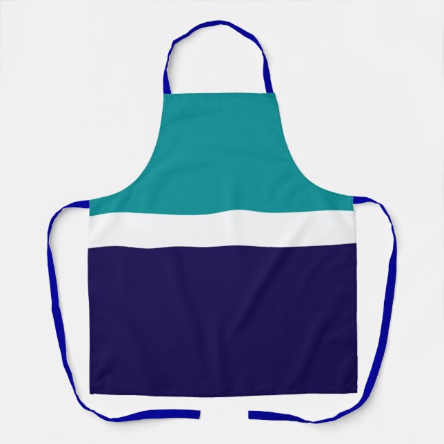 Teal White Blue Plain Colour Block Design  Apron (Front)