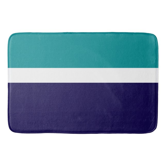 Teal White Blue Plain Colour Block Design  Bath Mat (Front)