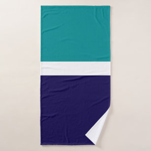 Teal White Blue Plain Colour Block Design Bath Towel