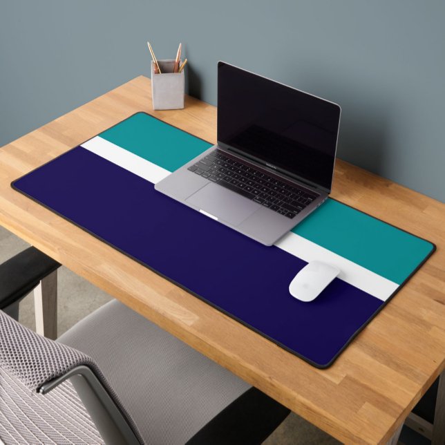 Teal White Blue Plain Colour Block Design  Desk Mat (Creator Uploaded)
