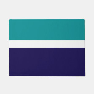 Teal White Blue Plain Colour Block Design Doormat
