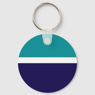 Teal White Blue Plain Colour Block Design  Key Ring