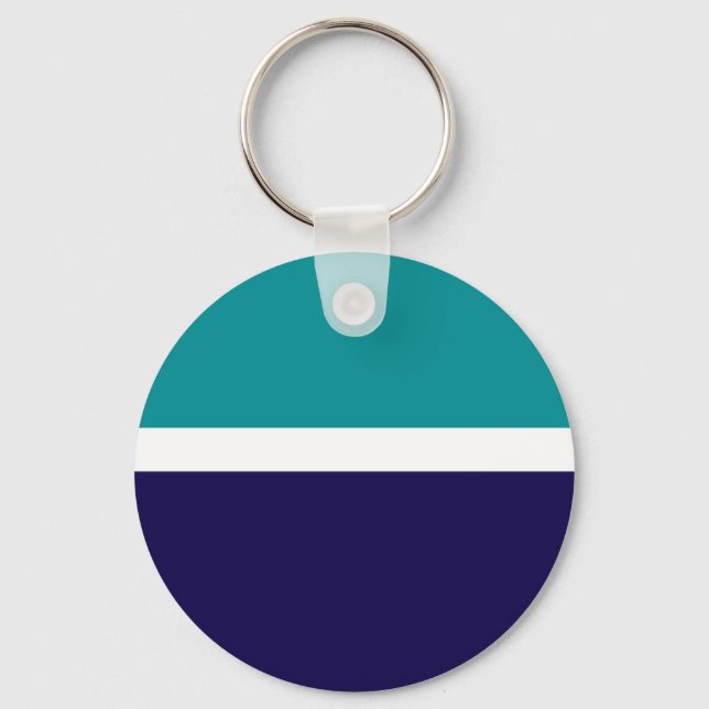 Teal White Blue Plain Colour Block Design  Key Ring (Front)