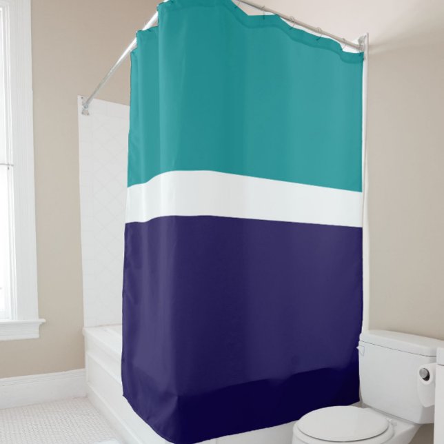Teal White Blue Plain Colour Block Design  Shower Curtain (Creator Uploaded)