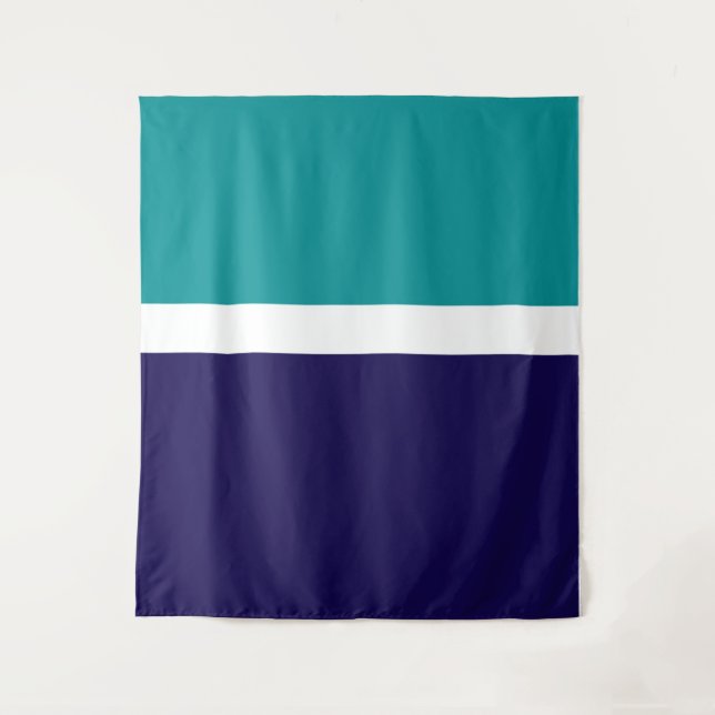 Teal White Blue Plain Colour Block Design  Tapestry (Front)