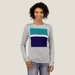 Teal White Blue Plain Colour Block Design Tri-Blend Shirt