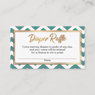 Teal & White Bold Chevron Diaper Raffle Cards