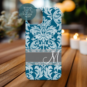 Teal White Chalkboard Damask Pattern Case-Mate iPhone 14 Case