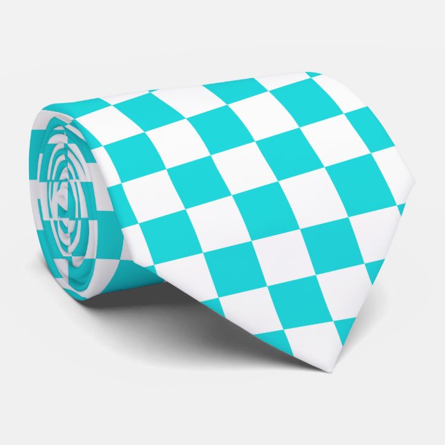 Teal white check pattern tie (Rolled)