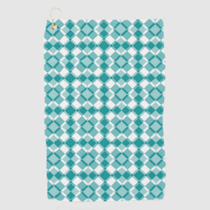 Teal White Chequered Argyle Pattern Golf Towel
