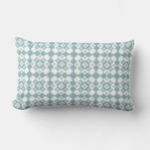 Teal White Chequered Argyle Pattern Lumbar Cushion