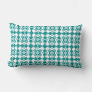 Teal White Chequered Argyle Pattern Lumbar Cushion