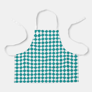 Teal White Chequered Diamond Pattern Apron