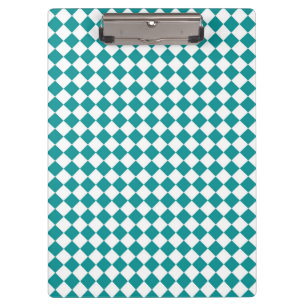 Teal White Chequered Diamond Pattern Clipboard