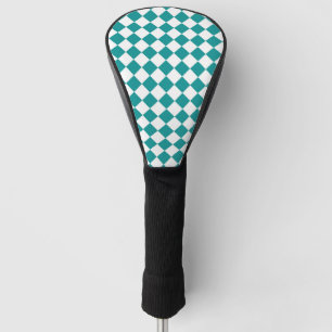 Teal White Chequered Diamond Pattern Golf Head Cover