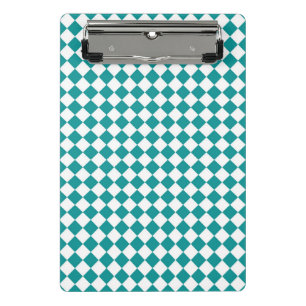 Teal White Chequered Diamond Pattern Mini Clipboar Clipboard