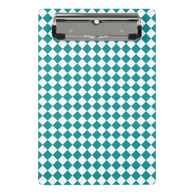 Teal White Chequered Diamond Pattern Mini Clipboar Clipboard (Front)