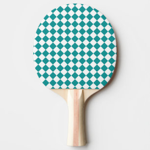 Teal White Chequered Diamond Pattern Ping Pong Paddle