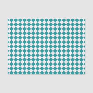 Teal White Chequered Diamond Pattern Tissue Paper