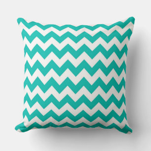 Teal White Chevron Zig-Zag Pattern Cushion