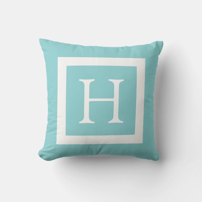Teal White Custom Monogram Cushion (Front)