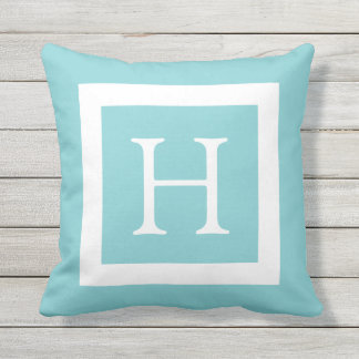 Teal White Custom Monogram Cushion