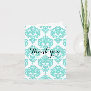 Teal & White Damask Chic Modern Elegant Thank You Card